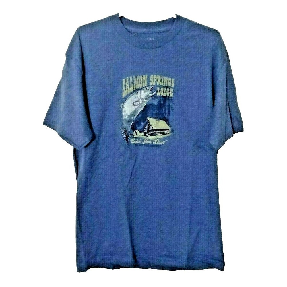 St. Johns Bay Salmon Springs Men's Graphic Tee Shirt X-Lg Navy Blue Fishing Gift